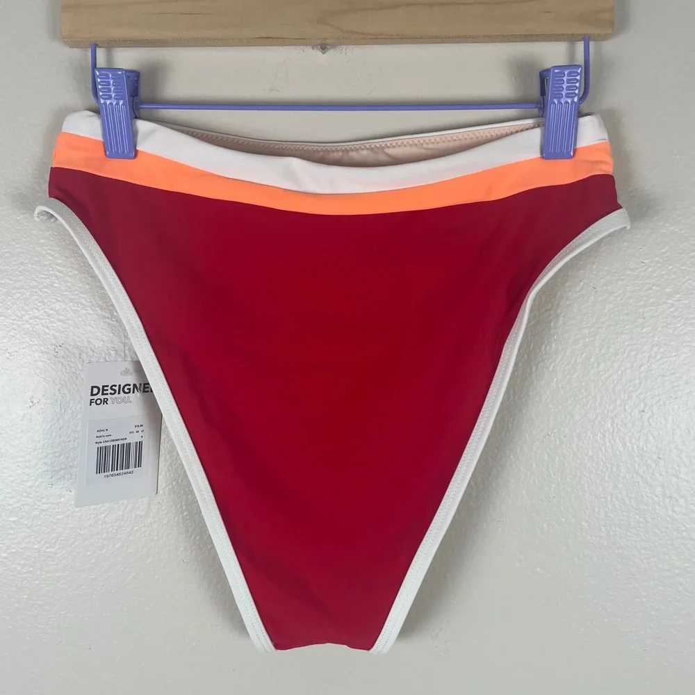 Cupshe Women's S Bikini Bottom Red Colorblock High‎ Waisted NEW